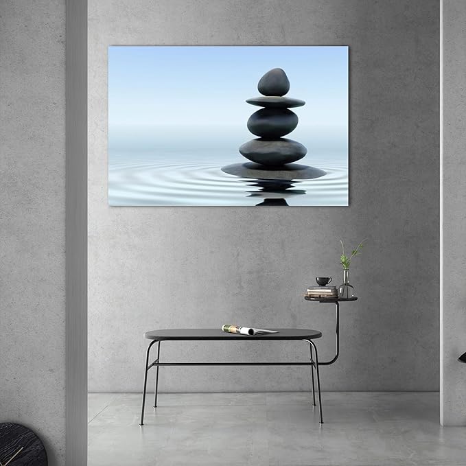 Zen Wall Art Decor, Modern Bathroom Zen Decor Wall Art, Large Zen Relaxing Canvas Wall Art for Spa Room Decor, Black Pebble and Waves Tranquil Zen Art Prints for Office & Spa Wall Decor 28x40 Inches