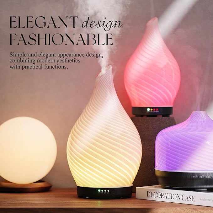 Porseme 280ml Essential Oil Diffuser Glass Color Changing Aroma Air Diffusers Aromatherapy Ultrasonic Cool Mist Humidifier 7 Running Hours Waterless Auto-Off for Sleeping, Yoga, Spa (Pure Pink)