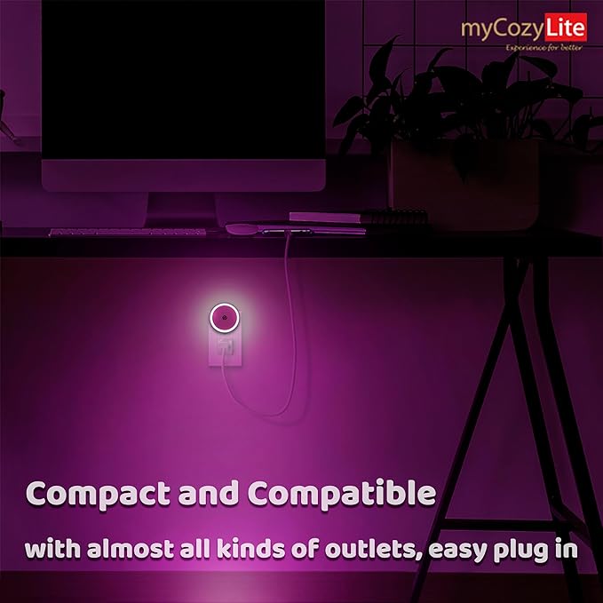 myCozyLite Pink Light Night Light Plug in, Home Decor, Dusk to Dawn Sensor, 2 Pack Nightlights Plug into Wall, Ambient Lighting for Kids Room, Bedroom, Bathroom, Kitchen, Baby Nursery