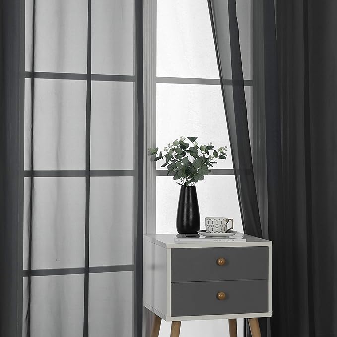 KEQIAOSUOCAI Patio Door Sheer Curtain Panels - 108 inch Length Ceiling to Floor Extra Long Voile Drape Curtains Window Treatment for Sliding Glass Door (Jet Black,2 Pieces,W 54 x L 108 inches Long)