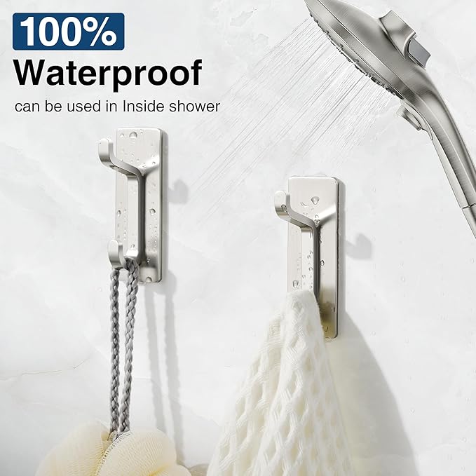 pickpiff Wall Hooks for Coat and Towel: 13LB Strong Adhesive Door Hanger Stick on, Brushed Nickel