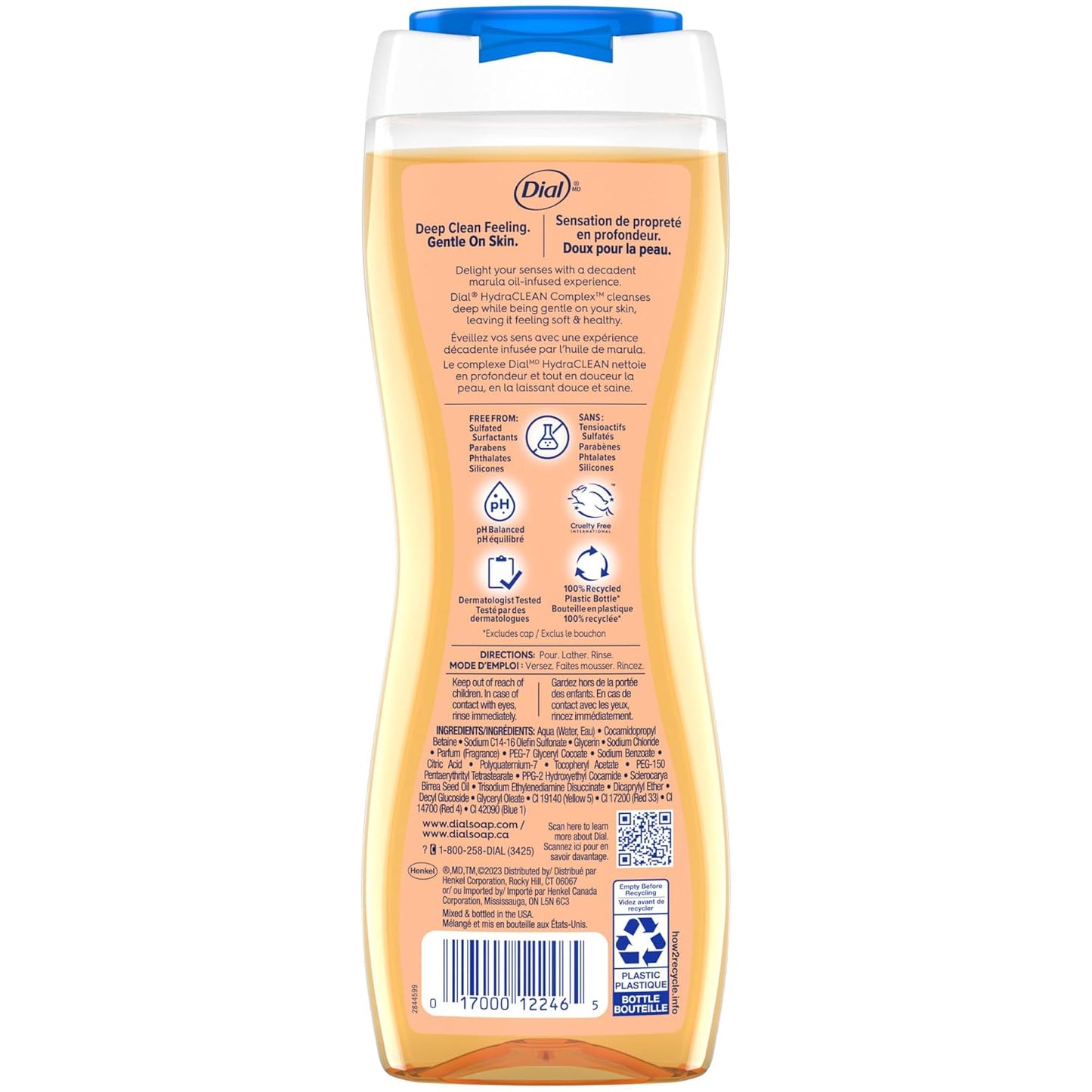 Dial Body Wash, Pamper & Indulge Marula Oil, 16 Fl Oz, (Pack of 4)