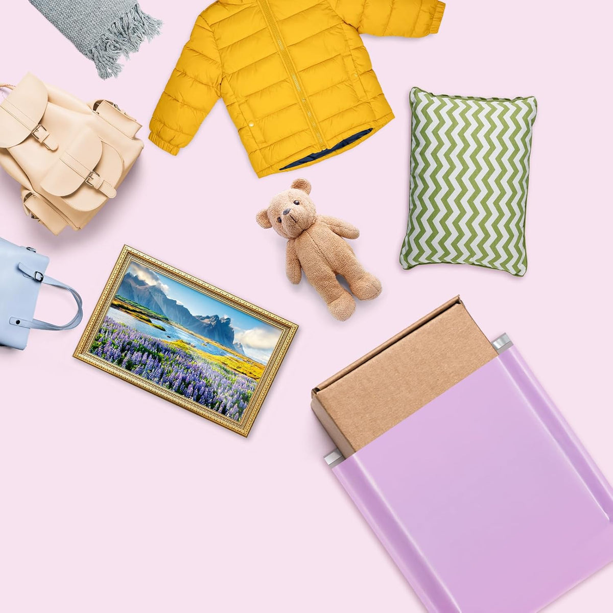Fuxury Large Poly Mailers 24x24" 300 Pcs, Bulk Shipping Bags for Clothing, Strong Adhesive Shipping Envelopes for Small Business Suppliers,Waterproof Mailers Poly Bags Mailing Envelopes LightPurple