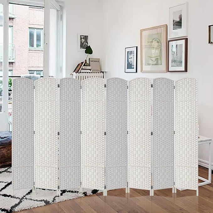 Rose Home Fashion 6 ft Tall Room Divider, Room Dividers and Folding Privacy Screens, 15.7in Privacy Screen 8 Panel Partition Temporary Wall Separation for Private, White