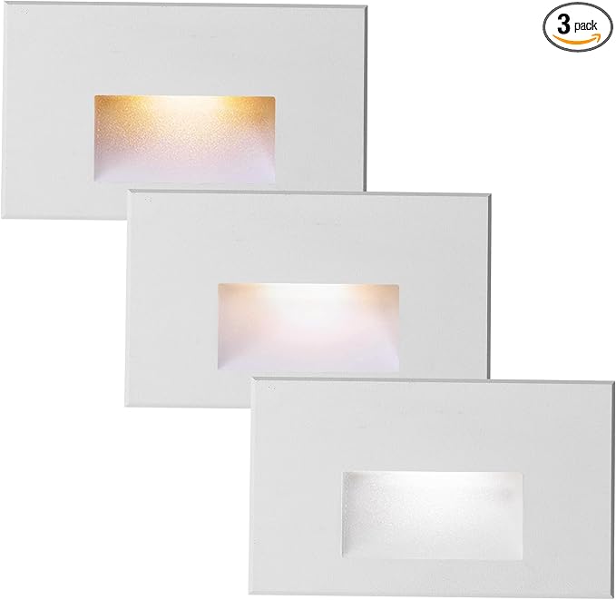 LED Step Light Outdoor Indoor Stair Lights 12V Low Voltage 3000K/4000K/5000K 3 Color Adjustable 4W, 150LM IP66 Waterproofx Horizontal White 12V Low Voltage Lights for Steps, 3-Pack