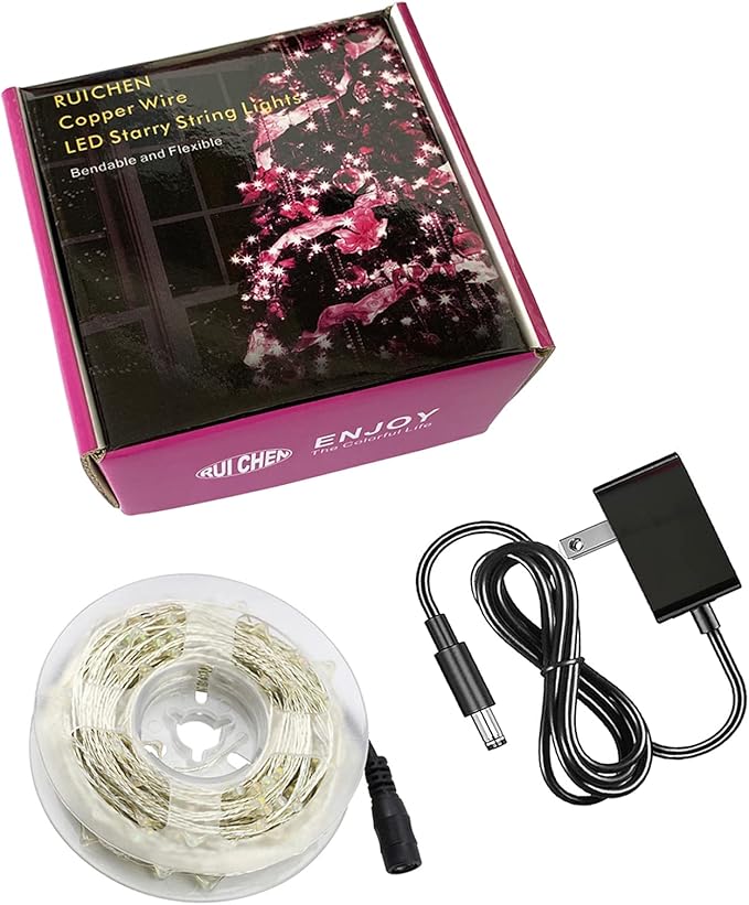 RUICHEN Silver Wire Fairy Lights Plug in 33 Ft 100 LED String with Spool, Blue