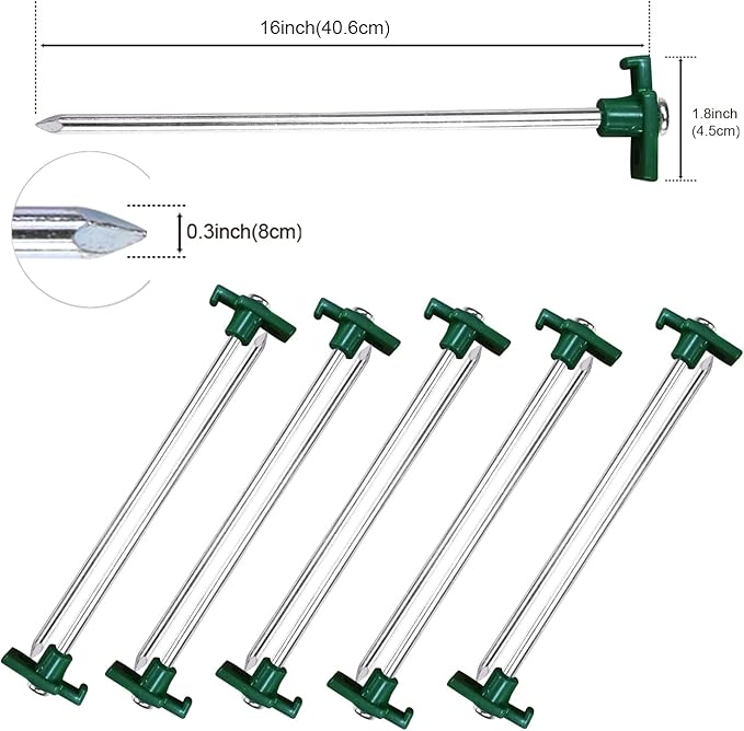 ABCCANOPY Tent Stakes 16" Camping Tent Stakes, 10pc-Pack (Green)