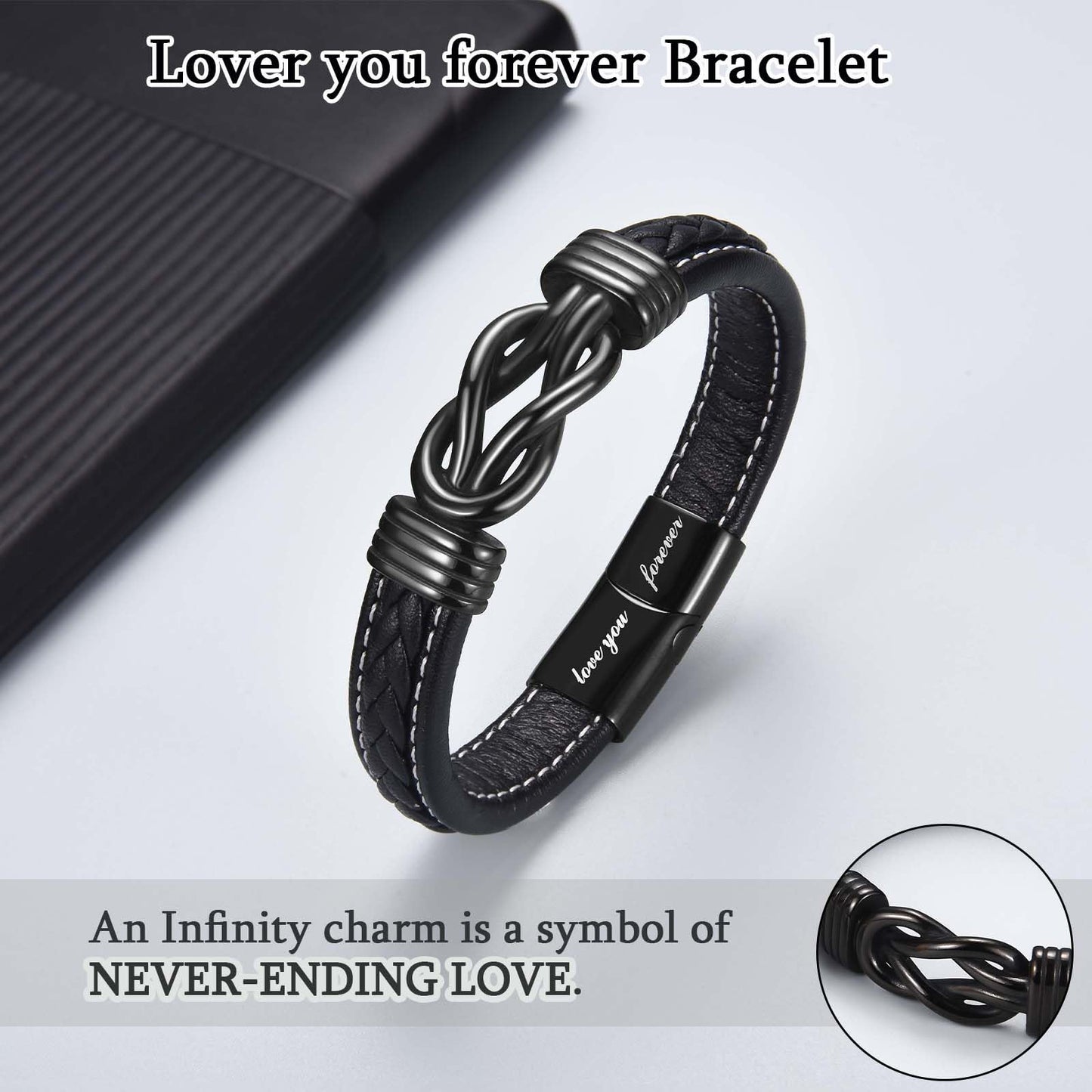 FIEEFX Husband Gifts Leather Bracelet Christmas Birthday Valentines Day Fathers Day Anniversary Thanksgiving Gifts for Him Husband Men