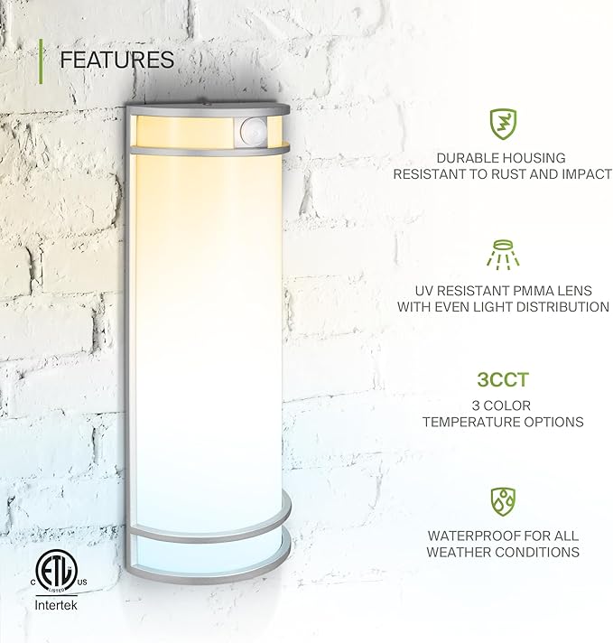 ASD 18 Inch Motion Sensor LED Outdoor Sconce Lights - 20W 3000K 4000K 5000K Nickel Exterior Lighting Fixtures, Dimmable Exterior Lights for House, Modern Patio Wall Light Fixture ETL 2 Pack