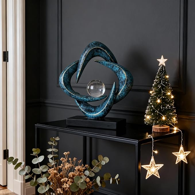 Abstract Art Sculpture, Resin Gold Decorative Statue, Modern White Ornaments for Living Room, Decorativas Modernas for Coffee Table/Entryway/Office Collectibles (Blue&Gold)