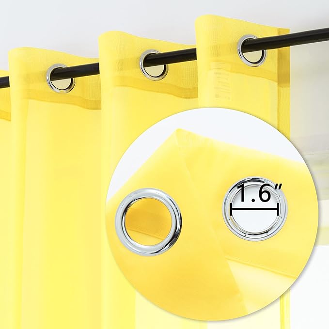 Yellow Curtains 120 Inches Long for Bedroom 2 Panels Grommet Voile Drapes Semi Sheer Light Filtering Sliding Glass Door Curtains for Floor Length Windows Patio Living Room Wide 52x120 Inch Length