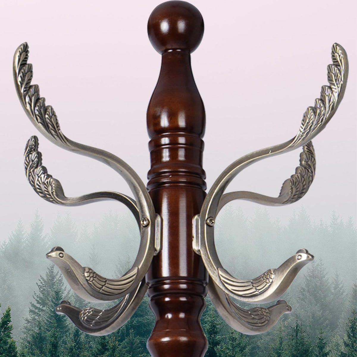 Coat Rack Stand, Solid Wooden Coat Tree with 14 Hooks, Heavy Duty Coat Rack Freestanding with Sturdy Round Base, Natural Birch Wood Coat Hanger Stand for Entryway Bedroom (Metal hook)