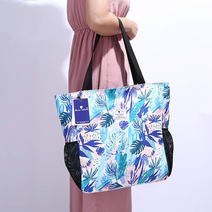 ESVAN Original Floral Water Resistant Large Tote Bag Shoulder Bag for Gym Beach Travel Daily Bags Upgraded
