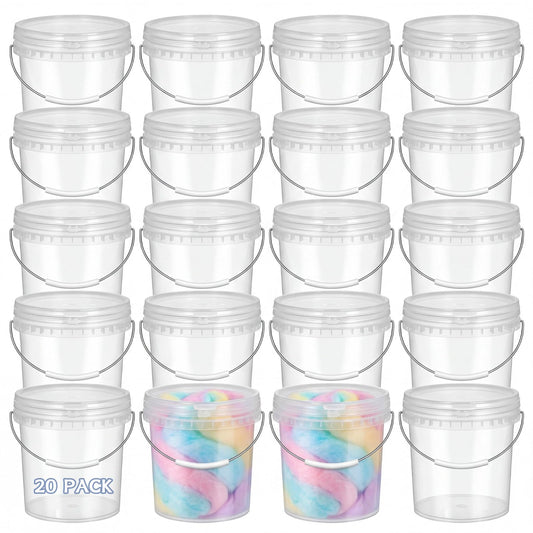 METAPACK 20-Pack 0.5 Quart Plastic Mini Bucket with Handle - Portable Desktop Organizer for Office, Makeup, Craft Supplies - Small Blue Storage Container for Desk, Bathroom, Kitchen (Clear)