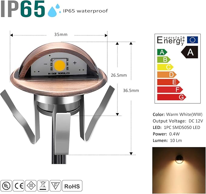 LED Deck Stair Lighting Kit, Low Voltage Patio Deck Lamp IP65 Φ1.38 Indoor Outdoor Wood Recessed Yard Garden Patio Step Landscape Pathway Decor Lights, Bronze (Warm White, Pack of 10)