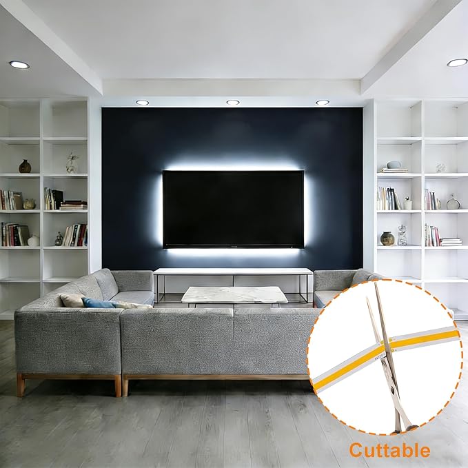 White COB LED Strip Light 16.5ft, 4000K Neutral White Dimmable LED Light Strip, APP & Remote Control, High Density Dotless LED Strip for Room, Living Room, TV Backlight, Under Cabinet, Bed