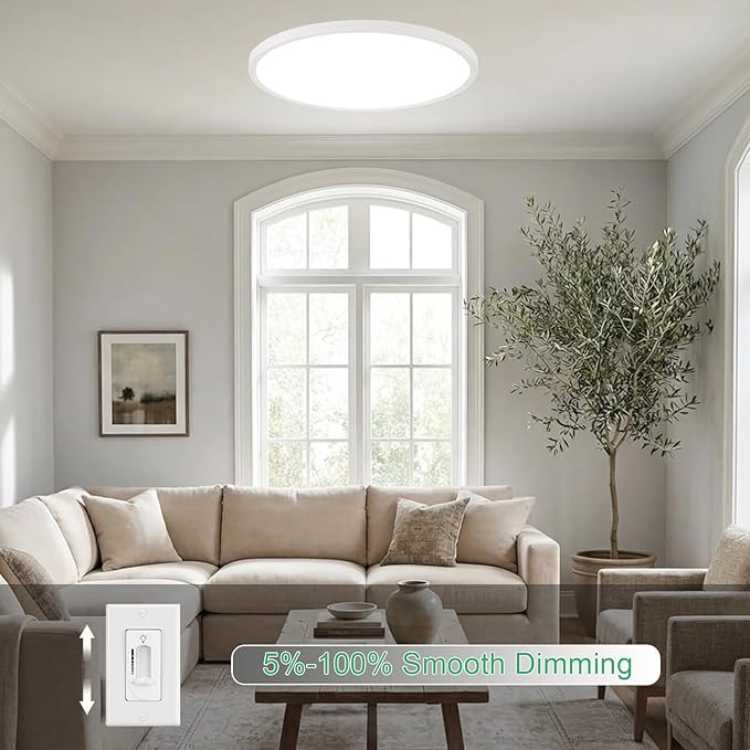 20 Inch Large LED Flush Mount Ceiling Light Fixture,45W,4600LM,3000K/4000K/6000K CCT Selectable,0.9 inch Super Slim Round Ceiling Light for Bedroom,Hallway,Kitchen (Dimmable White 1PK)