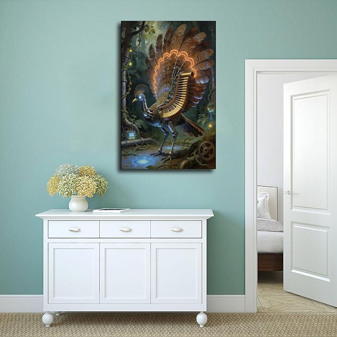 Framed Mechanical Fantasy Wall Art for Living Room TV Wall Vintage Steampunk Aesthetic Home Decor 16x24inch(40x60cm)