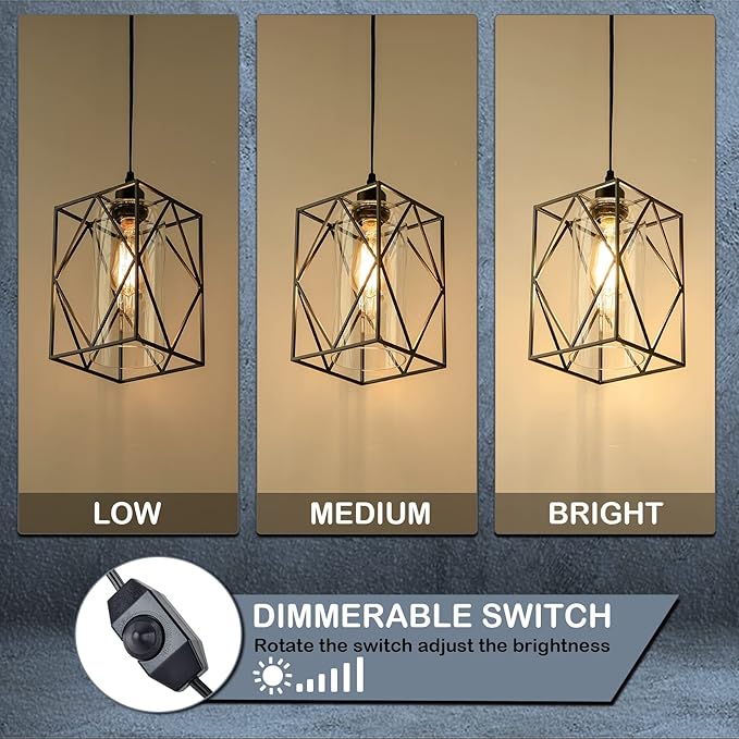 HMVPL Plug in Pendant Light with Dimmer Switch, Outdoor Farmhouse Hanging Lights Fixtures for Gazebo and Porch, Plug in Ceiling Light for Kitchen Island Table Bedroom Hallway Foyer