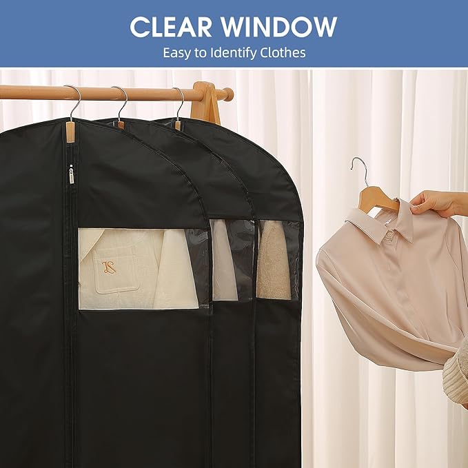 65'' Dress Bags for Gowns, 4 Pack Black Garment Bags for Hanging Clothes, Dress Garment Bag Women, Long Dress Cover for Coats, Dresses, Uniforms