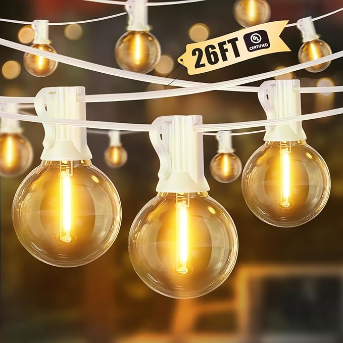 LAMPHOME 26 Feet LED Outdoor String Lights with 12+1 Shatterproof G40 Edison Bulbs, Connectable and Weatherproof Strand, Commercial Grade Patio Lights for Backyard Decorative, Warm White