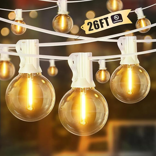 LAMPHOME 26 Feet LED Outdoor String Lights with 12+1 Shatterproof G40 Edison Bulbs, Connectable and Weatherproof Strand, Commercial Grade Patio Lights for Backyard Decorative, Warm White