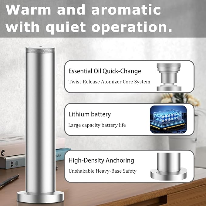 2026 Upgraded Cordless Rechargeable Diffuser - Hotel Scent Diffuser for Whole House- Scent Air Machine -App Bluetooth Control - Waterless Essential Oil Diffuser for Large Room, Studio Office -Silver