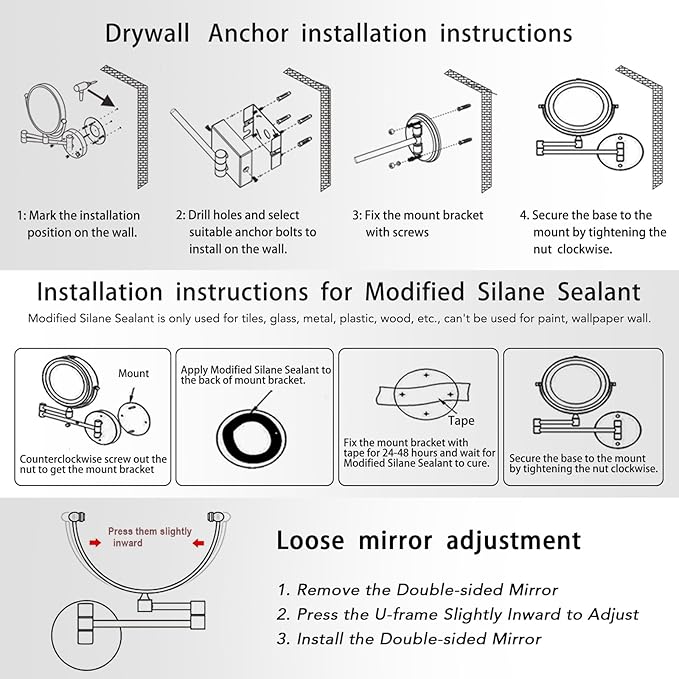 8" Rechargeable Lighted Wall Mounted Makeup Mirror with Magnification, Double-Sided 1X/10X Magnifying Foldable Touch Control 360 Swivel Extendable Arm for Bathroom, Brushed Nickel