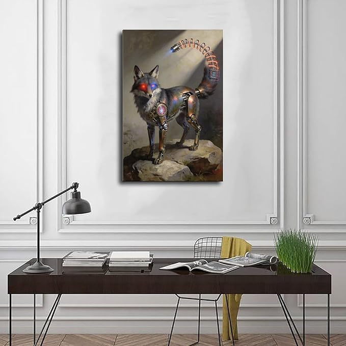 Framed Steampunk Fantasy Wall Art for Modern Living Room TV Wall Futuristic Industrial Style Decor Statement Artwork 12x18inch(30x45cm)