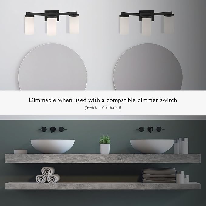 Design House Desta Vanity Light, 3-Light, Curved Bar Design, Frosted Glass Glow, Dimmable, Up/Down Mountable, E26 Socket, Black, 22.4 in L x 6.9 in W x 9.5 in H, 589150-BLK