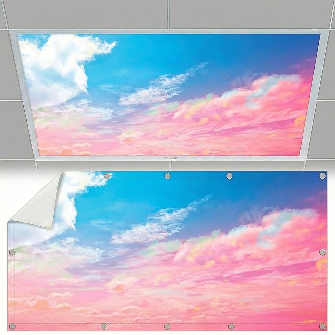 Fluorescent Light Covers for Ceiling Lights -Magnetic Cloud Cover for Fluorescent Or LED Fixture 2ft x 4ft Classroom,Home,Office Decoration Filters Overhead Lighting- Pink clouds