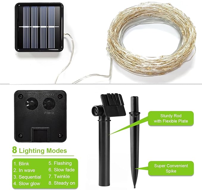 Solar String Lights Outdoor, 99 Feet 300 LEDs 8 Modes Solar Fairy Lights for Outside, Waterproof Outdoor Light for Patio Yard Christmas Tree Halloween Wedding Party Decorations, Orange