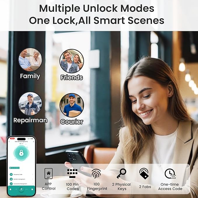 Keyless Entry Door Lock with 2 Knobs, Biquole Fingerprint Keypad Deadbolt, Smart Deadbolt for Front Door Lock Set, Auto Lock, One-time Codes, Easy to Install, App Control