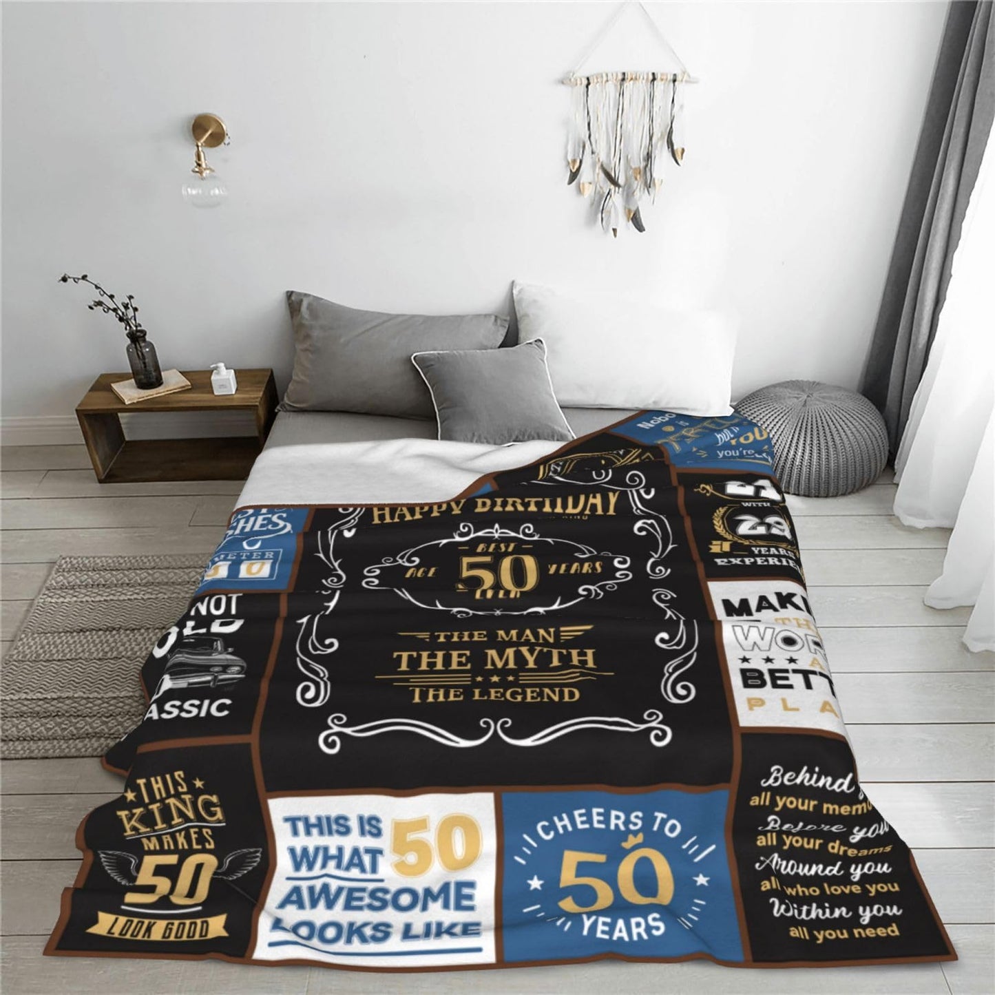Jieoyfyug 50th Birthday Gifts for Men, 1975 Birthday Gift for Him, 50 Year Old Flannel Throw Blanket 50"x60", Christmas Fathers Day Blanket for Dad Papa Grandpa