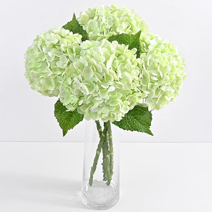 3 Pcs Real Touch Hydrangea Artificial Flowers, 21" Light Green Full Faux Hydrangea Flowers Latex Fake Flowers for Home Decor Party Floral Arrangements Wedding Bouquets Centerpieces Outdoor Decor