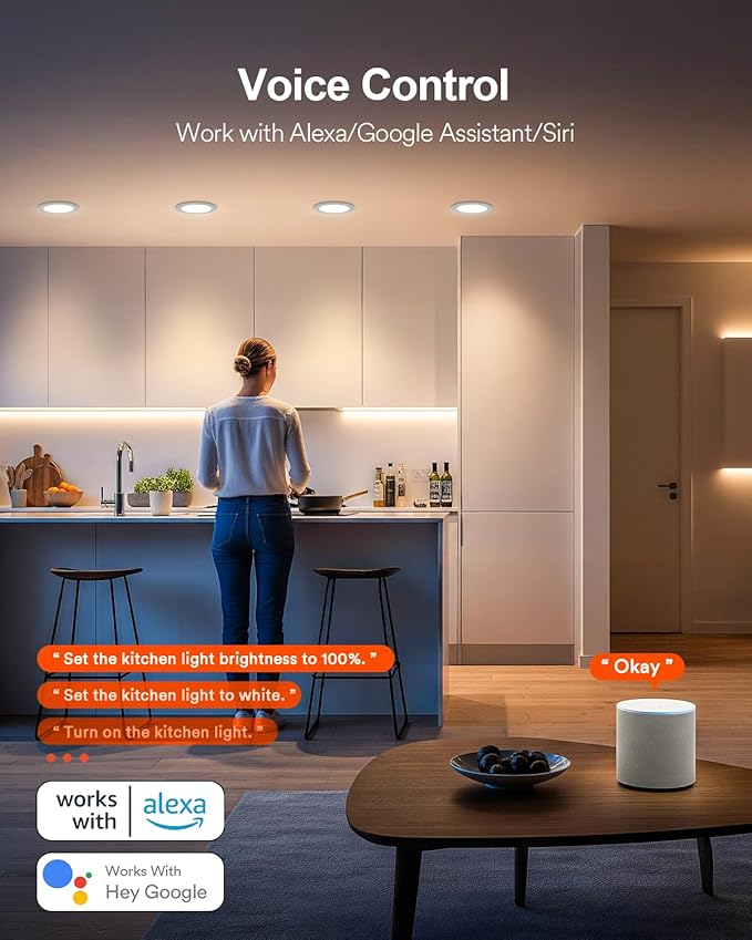 Lumary Smart Recessed Lighting 6 Inch, Canless LED Recessed Lights 13W 1000LM, RGBWW Color Changing LED Downlight with J-Box, Compatible with Alexa & Google Assistant, BT Remote, ETL Listed, 4 Pack