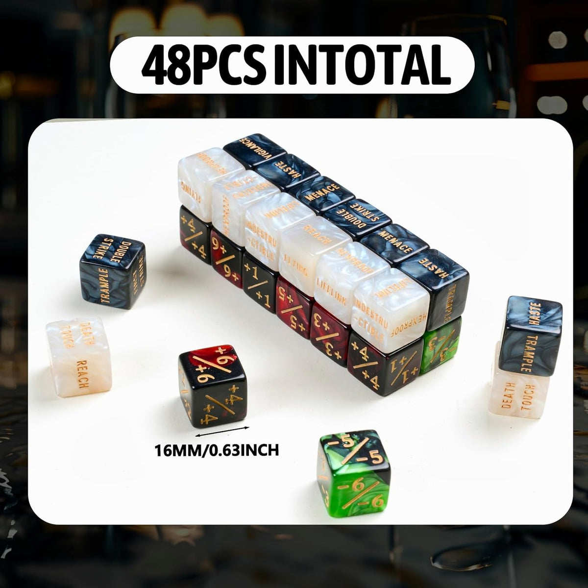 48 Pieces MTG Counter Token Dice Counters Keyword Counters Life Counter Tokens Dice Buff Tokens Compatible with Magic Card Game Accessories CCG Creature Stats (Green&red)