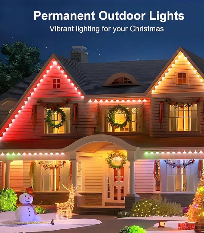 150FT Permanent Outdoor Lights for House, Smart Color Change LED Waterproof Christmas Lights Outdoor with APP Remote Control, Outside Eaves Lighting Decor for Holiday, Halloween, Roof, Party, Pool