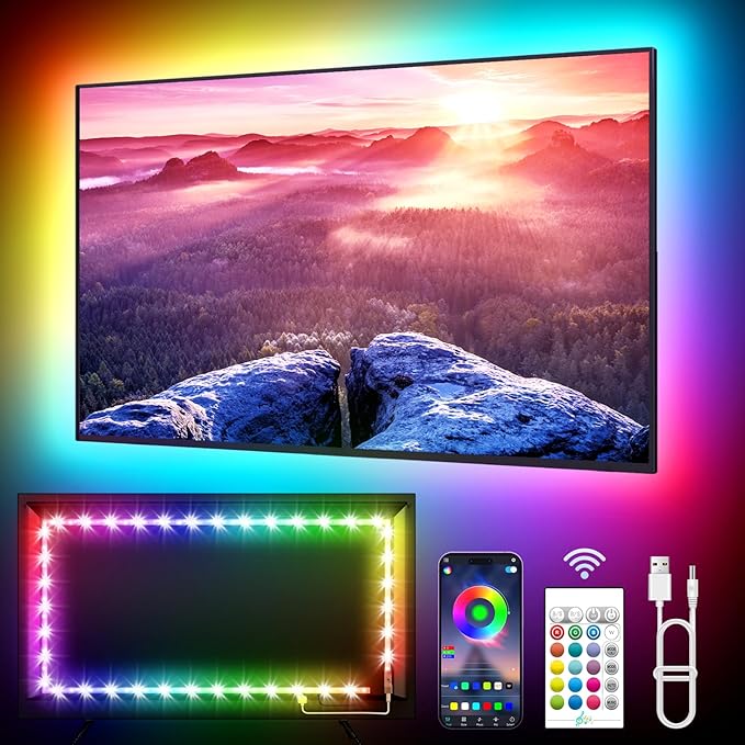 LED Lights for TV, 23ft Backlights for 75-100in TV, RGB Backlight with Music Sync Bluetooth APP and Remote Control, USB Powered LED Strip for Bedroom Home Decor