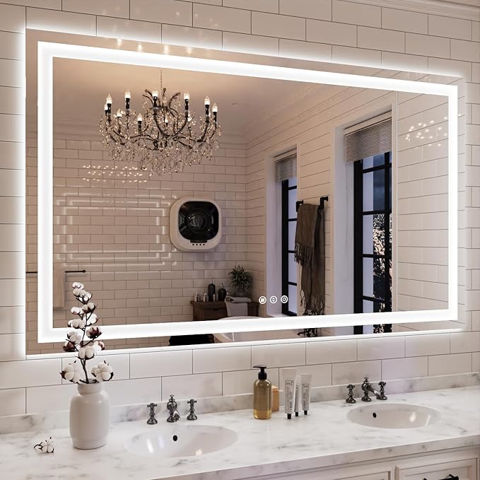 ISKM 66'' x 36'' LED Mirror for Bathroom Lighted Vanity Mirror for Wall Front Lights + Backlit LED Bathroom Mirror Anti-Fog Tempered Glass ETL Listed
