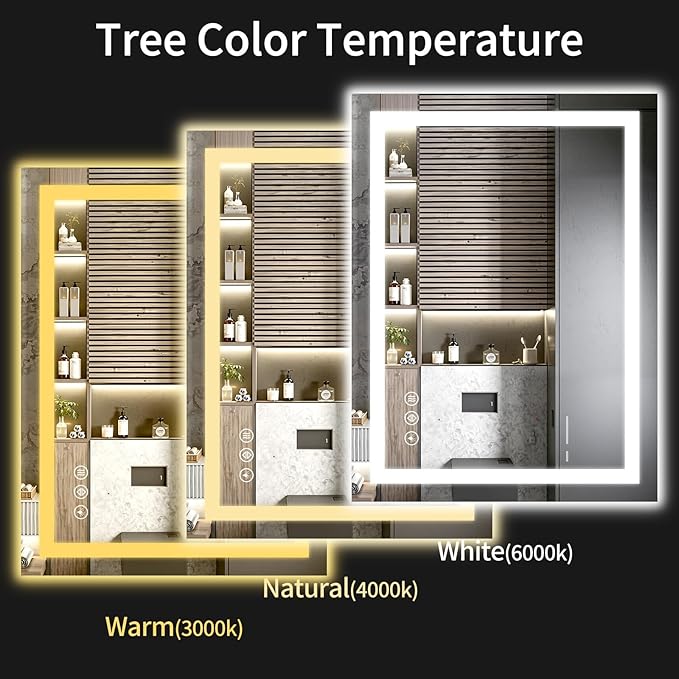 LED Bathroom Mirrors 26"x38" Bathroom Mirror with Lights for Wall, Backlit + Front Lit, 3 Colors, Anti-Fog, Dimmable Brightness for Vanity,Bathroom, Entryway, Living Room