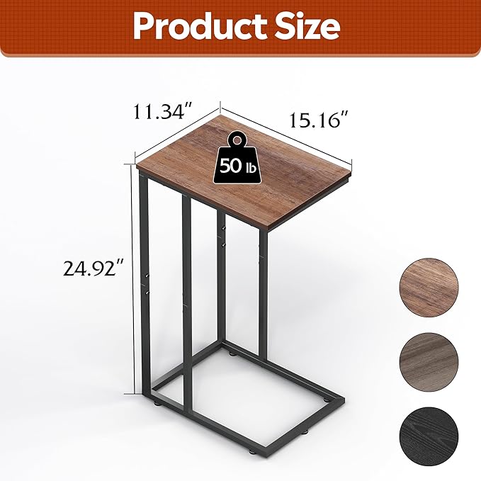 WLIVE Brown Side Table Set of 2, C Shaped End Table Sets, Small Sofa Side Tables Bedroom, Living Room, Home Office, 2-Tier Couch Bedside Table for Small Spaces