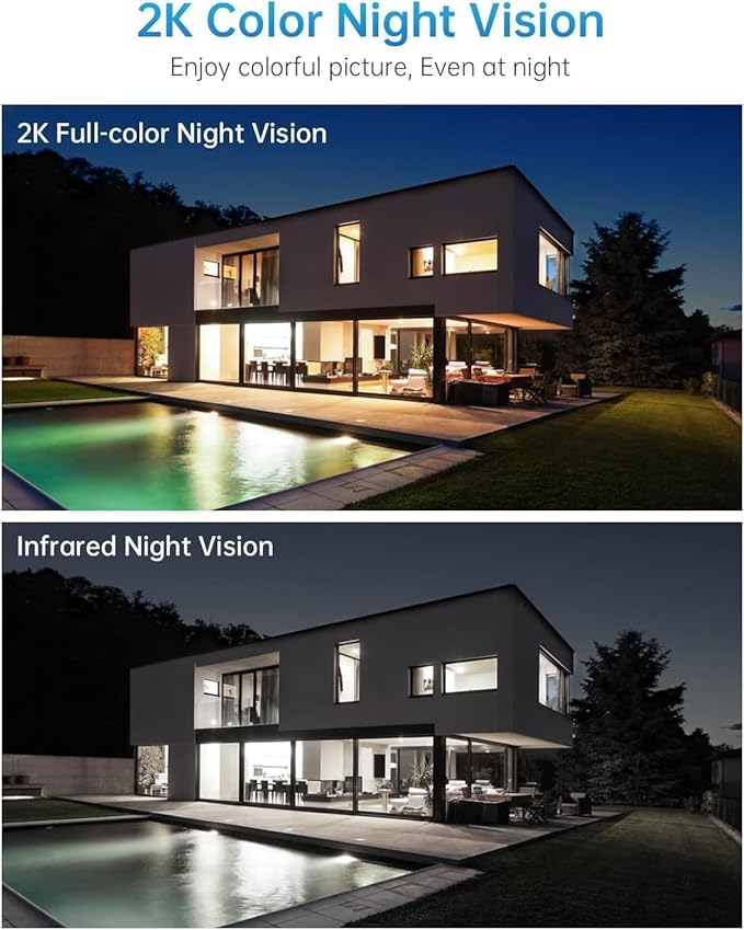Securit Camer Wireless Solar Powered Outdoor for Home and Farm, ABS Fireproof Waterproof Material, 360° View, 2K HD Color Night Vision,Human Auto Tracking, 2-Way Audi (Wite)