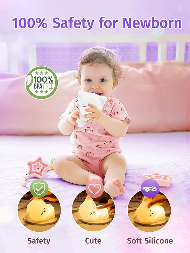 Mubarek Night Light for Kids, 16 Colors Dimmable Night Light lamp, Remote Silicone NightLight for Baby Nursery, Rechargeable Cute Lamp Cat Lamp,Timer Toddler Nightlight for Kids Room