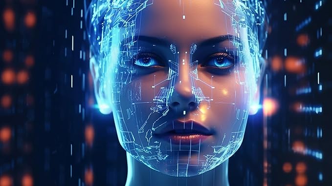 Futuristic AI Wall Art Modern Decor Blue Holographic Technology Canvas Print, 5 x 7 or 8 x 10 Inch Unframed Poster for Home, Office, Living Room, Bedroom Decor Made in U.S.A (8" X 10")