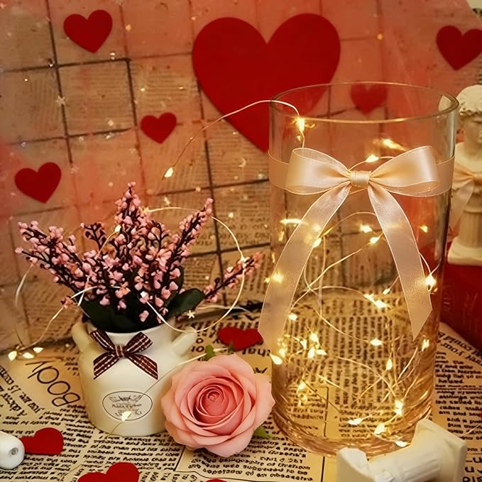LAMPHOME 6 Pack Warm White Fairy Lights Battery Operated, 7ft 20 LED Valentine's Day Decoration String Lights Copper Wire Firefly Starry Lights for Mason Jars Wedding Party centerpieces for Tables