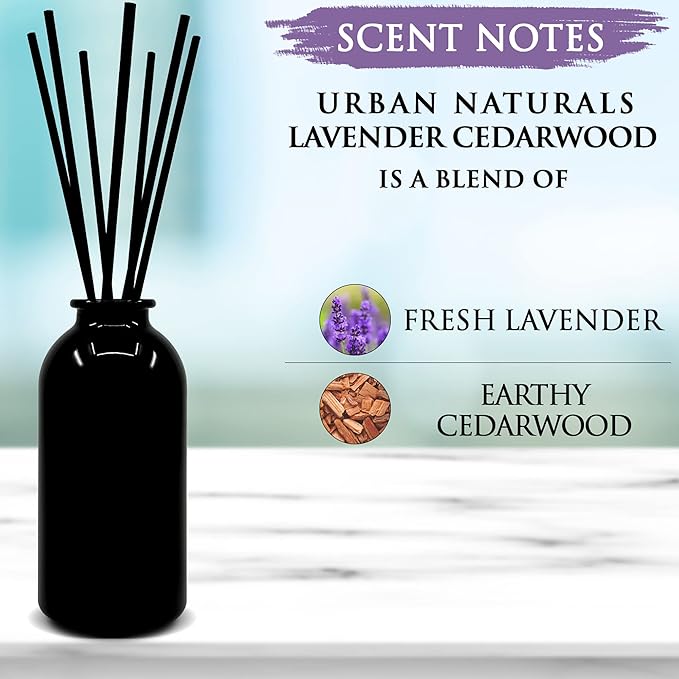 Urban Naturals Lavender Cedarwood Reed Diffuser Oil Set with Reed Sticks – Made in The USA