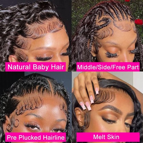 Hswpawk Lace Front Wigs Human Hair Pre Plucked 180% Density 13x6 Deep Wave Wigs Human Hair Glueless Wigs for Women Curly Wigs HD Transparent Lace Frontal Wigs Natural Color 22 Inch