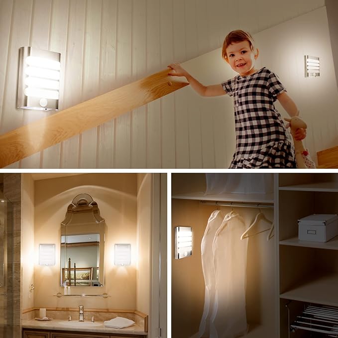 Leadleds Motion Sensor Wall Sconces Rechargeable, 2-Pack Wireless LED Wall Lights Luxury Aluminum Case Stick Anywhere Auto On/Off Night Light for Bedroom Porch Hallway Stairway