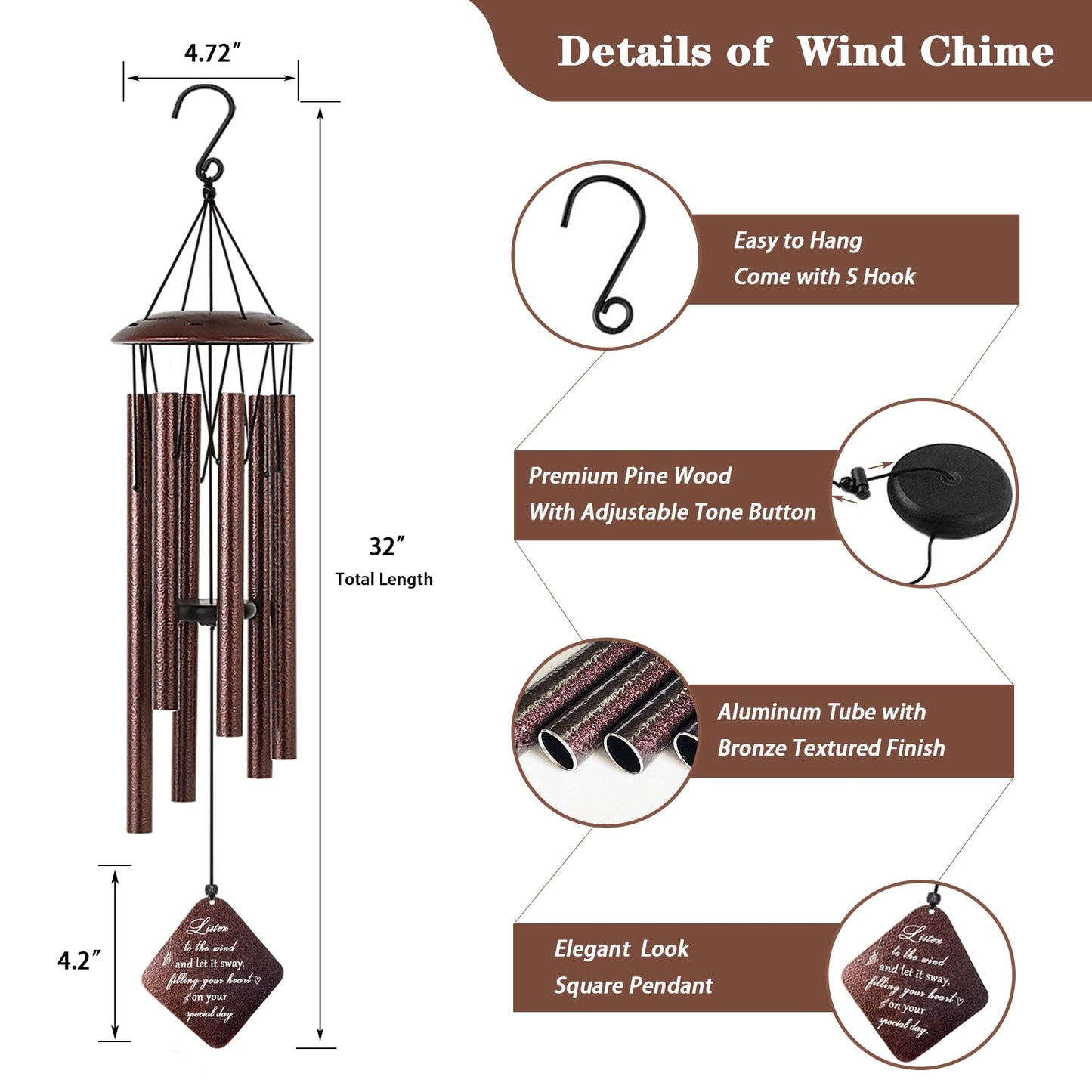 Doopeer 70th Birthday Gifts for Women, 32” Wind Chimes 70 Year Old Birthday Gifts for Mom Grandma Wife